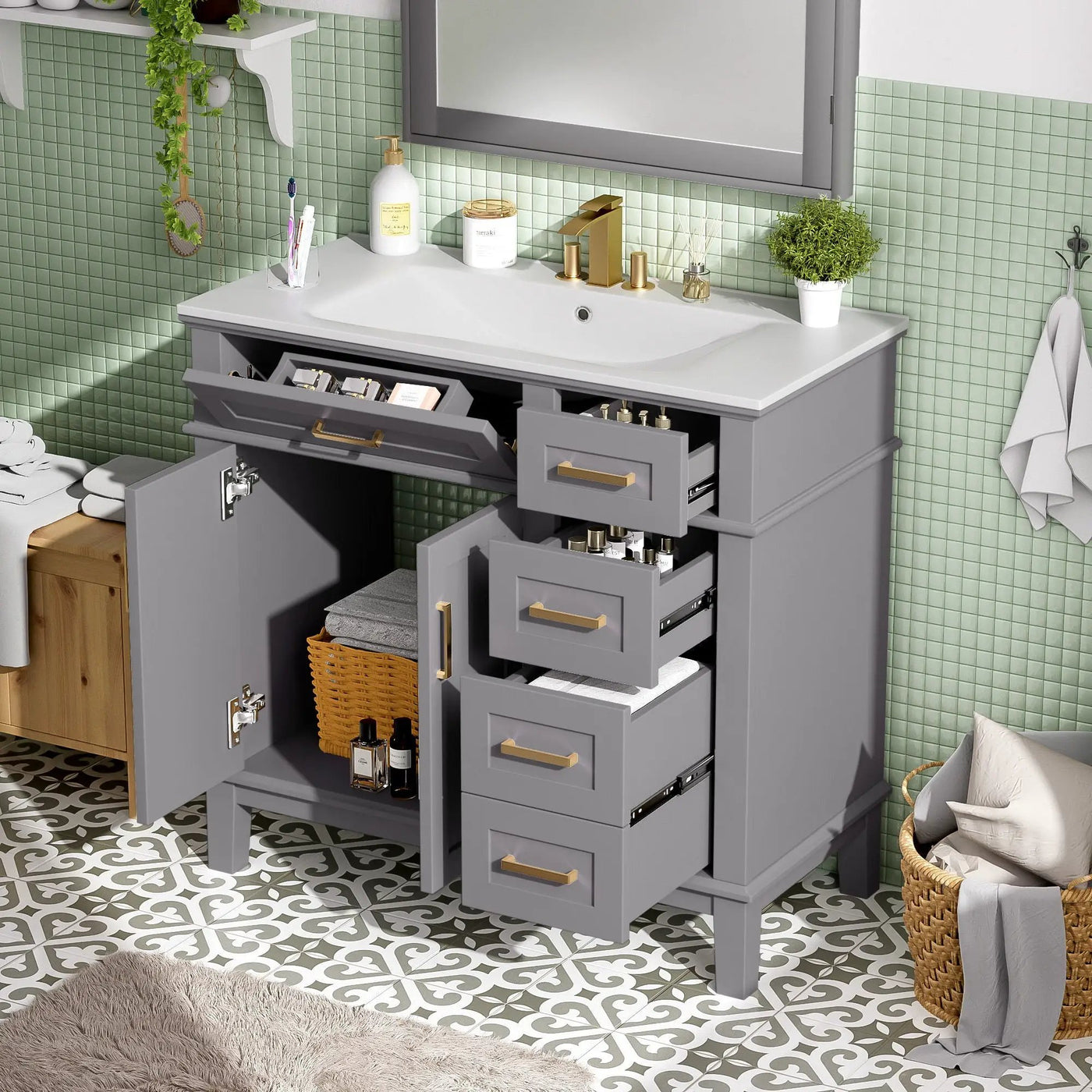 Modern Bathroom Vanity With Ceramic Sink, Soft Close Storage Cabinet by Unique Piece Furniture