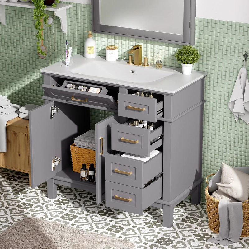 Modern Bathroom Vanity With Ceramic Sink, Soft Close Storage Cabinet by Unique Piece Furniture