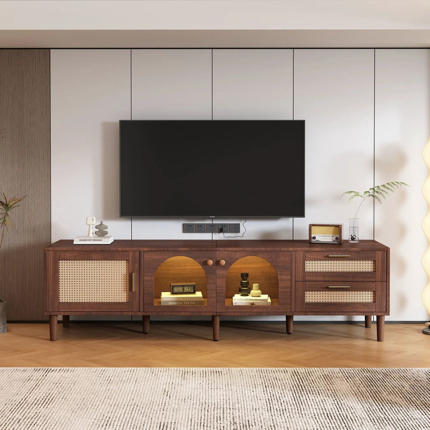 TV Stand With App-Controlled LED Lights, 2 Drawers & Door Storage by Unique Piece Furniture