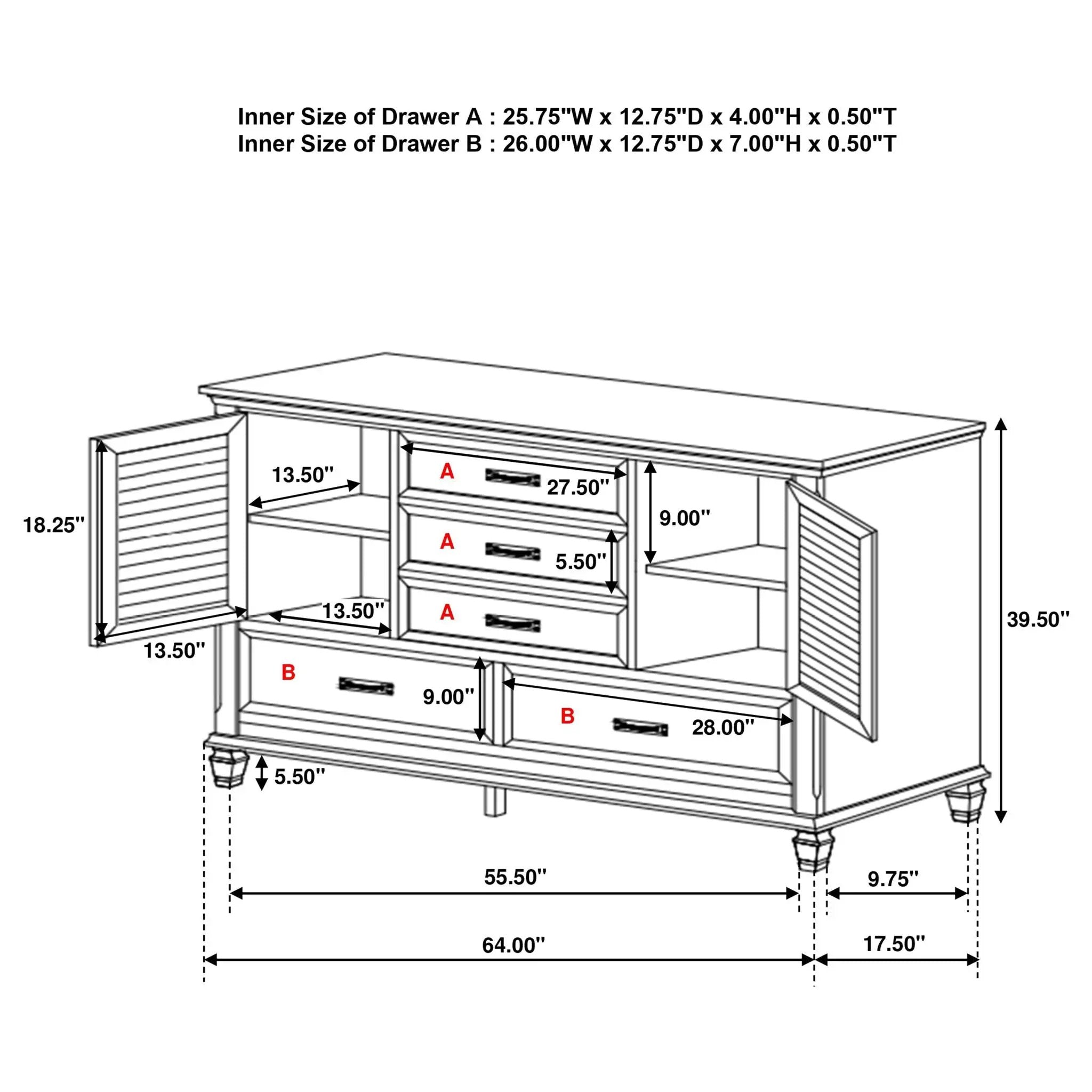 Franco 5-drawer Dresser Distressed White by Unique Piece Furniture