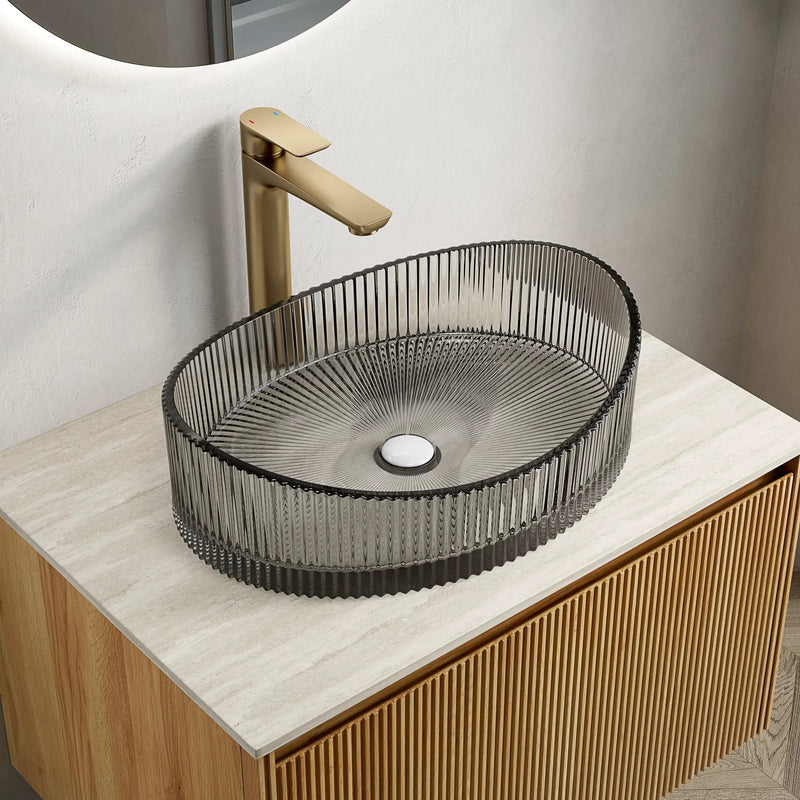 Lina 20'' Bathroom Yuanbao Shape Crystal Glass Sink by HouseOfZazla