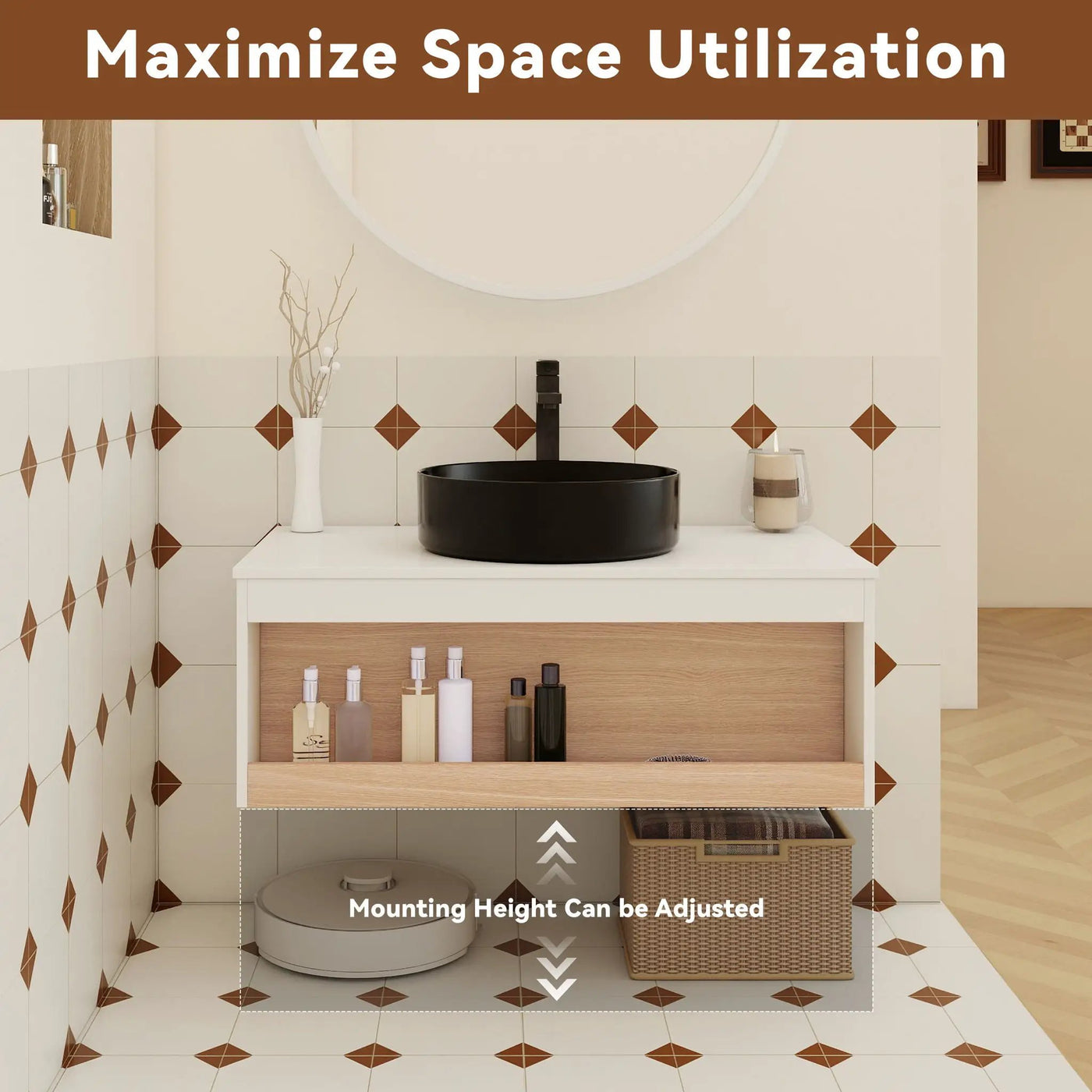 Floating Bathroom Vanity With Glossy Round Vessel Sink by Unique Piece Furniture