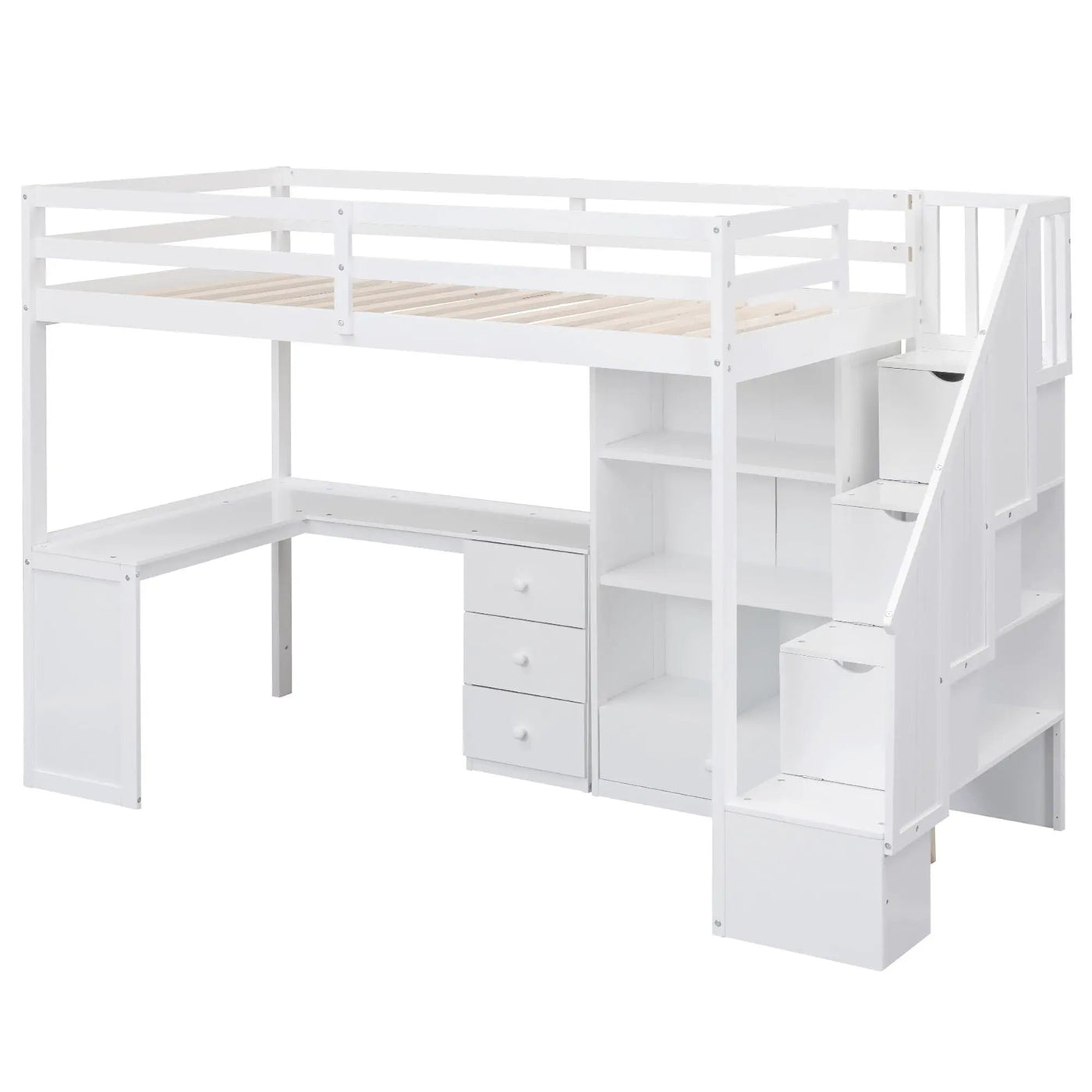 Loft Bed With L Shaped Desk, Drawers, Cabinet, And Storage Staircase by HouseOfZazla