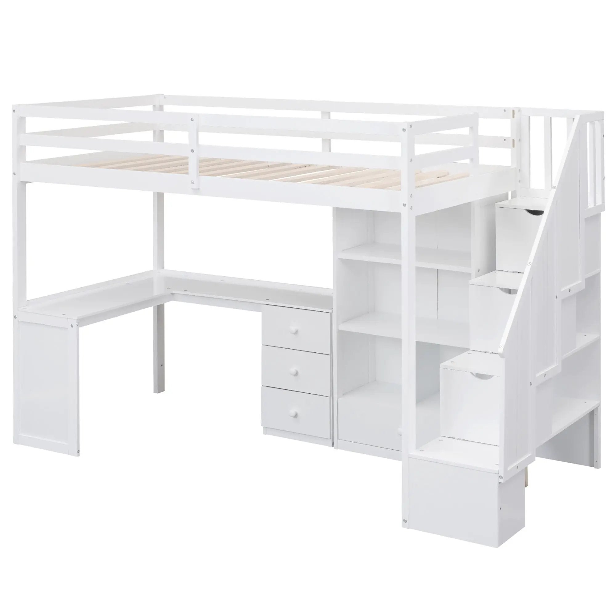 Loft Bed With L Shaped Desk, Drawers, Cabinet, And Storage Staircase by HouseOfZazla