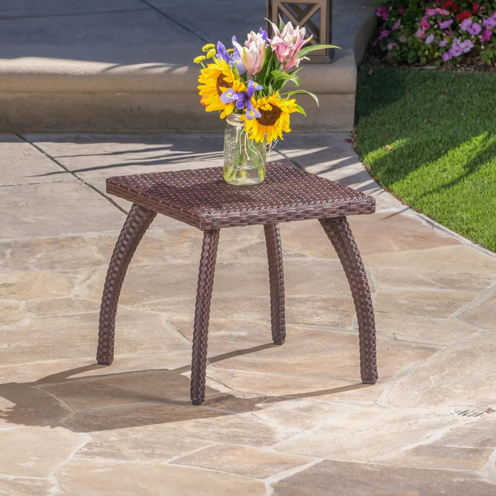 Luminant Outdoor Side Table With Iron Frame - Brown by HouseOfZazla
