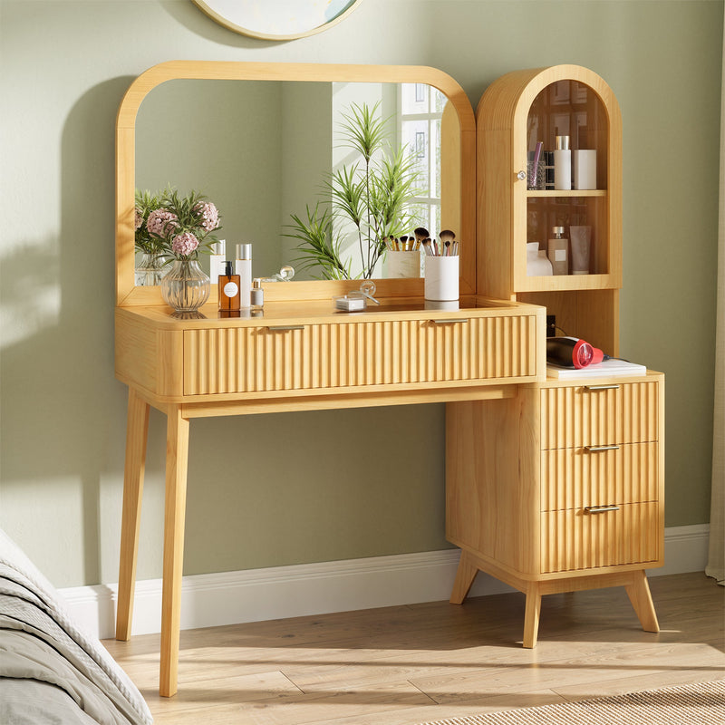 48" Fluted Makeup Vanity Desk with Large 32" Mirror by HouseOfZazla