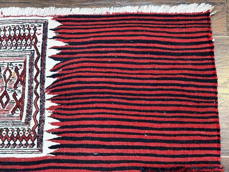 Persian Tribal Nomadic Saddle Cover Rug, Antique, Handmade, Wool, Red Ivory Black, Collectible, Shahsavan by Jewel Rugs