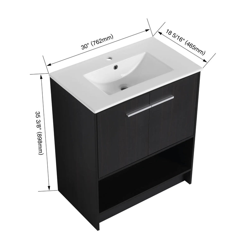 Modern Bathroom Vanity With Ceramic Sink, Freestanding Cabinet, Soft Closing Doors by HouseOfZazla