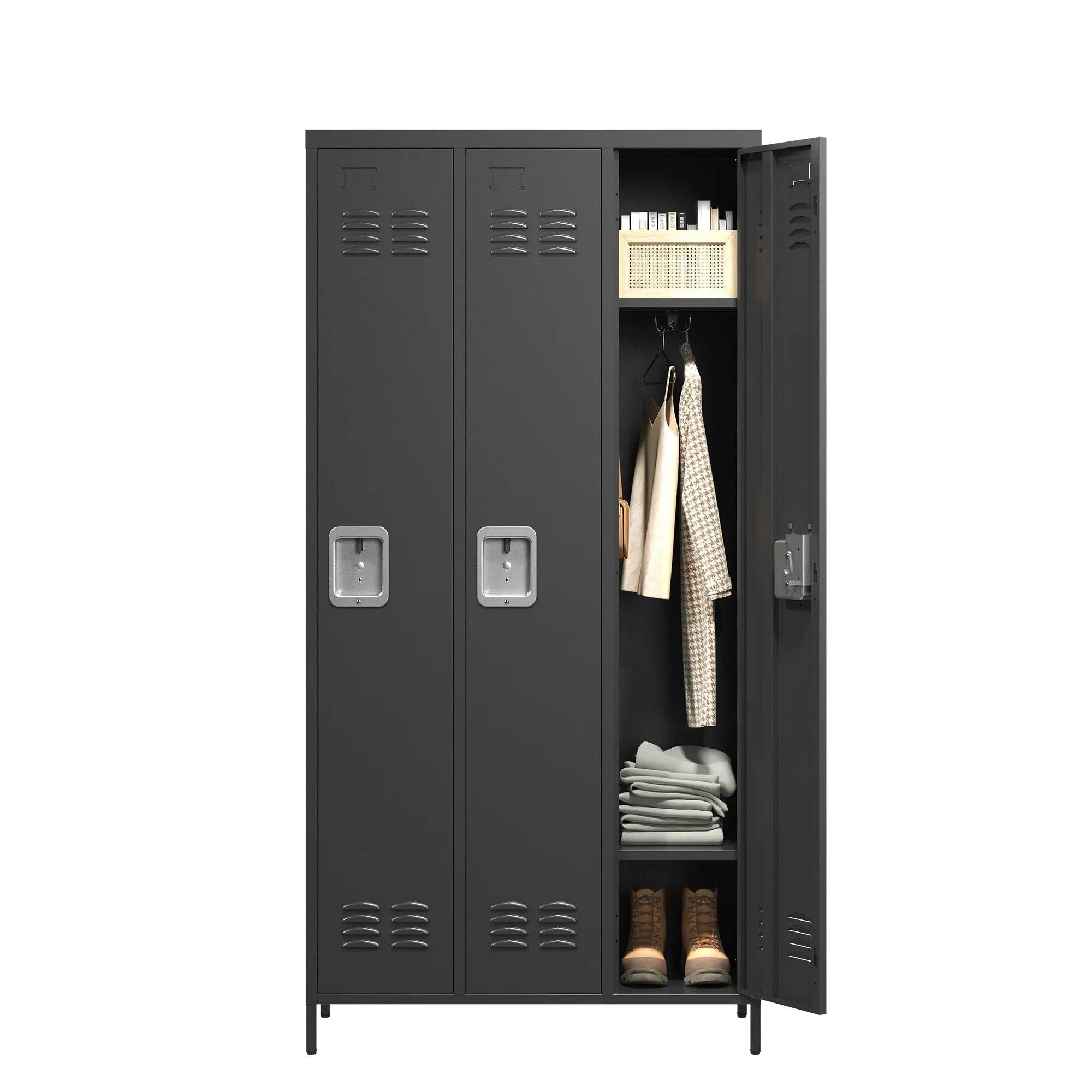 Storage Locker Cabinet With Locks For Employees, Home Gym Office School Garage - Black by Unique Piece Furniture