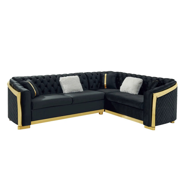 L Shaped Chesterfield Sectional Sofa With Stainless Steel Accents