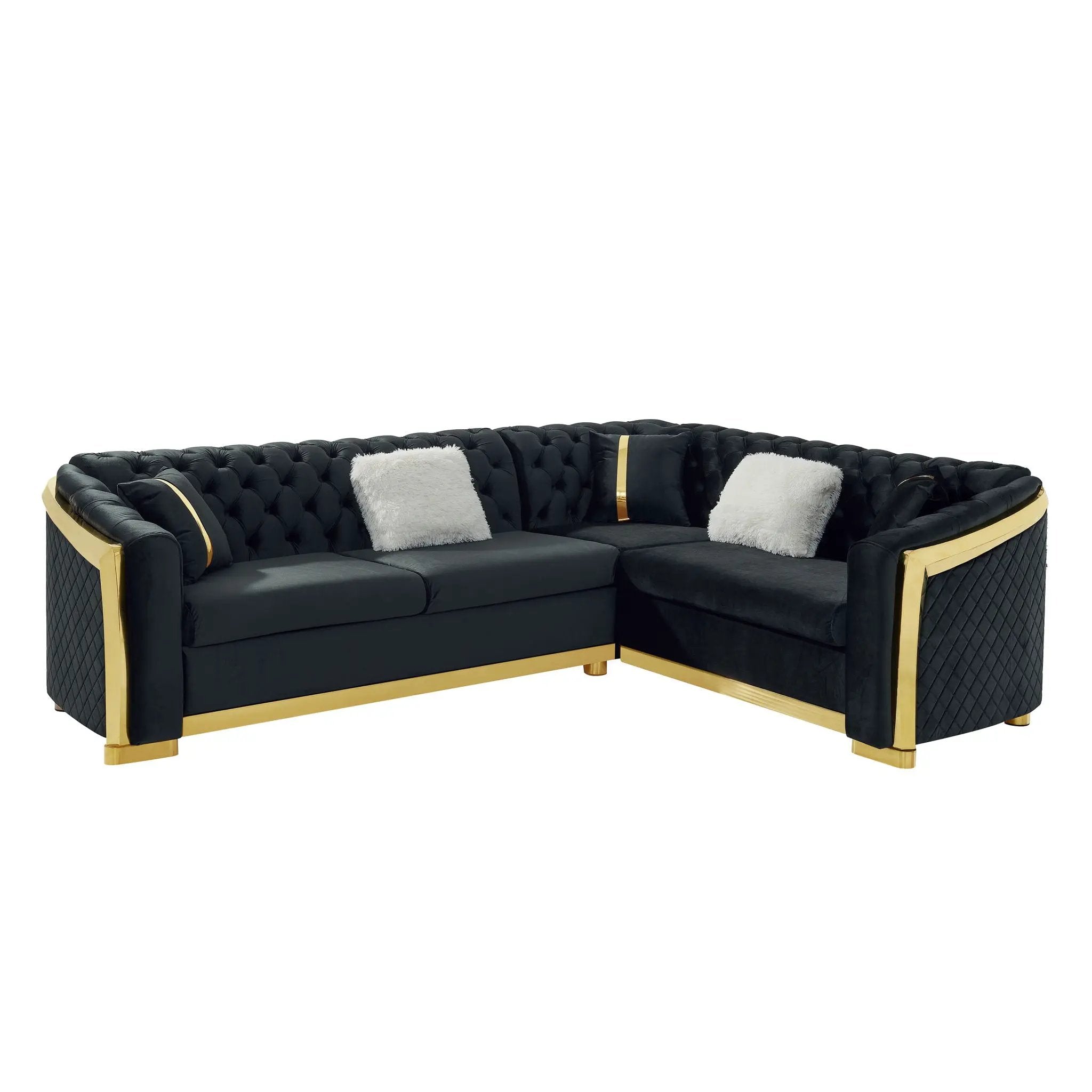 L Shaped Chesterfield Sectional Sofa With Stainless Steel Accents by HouseOfZazla