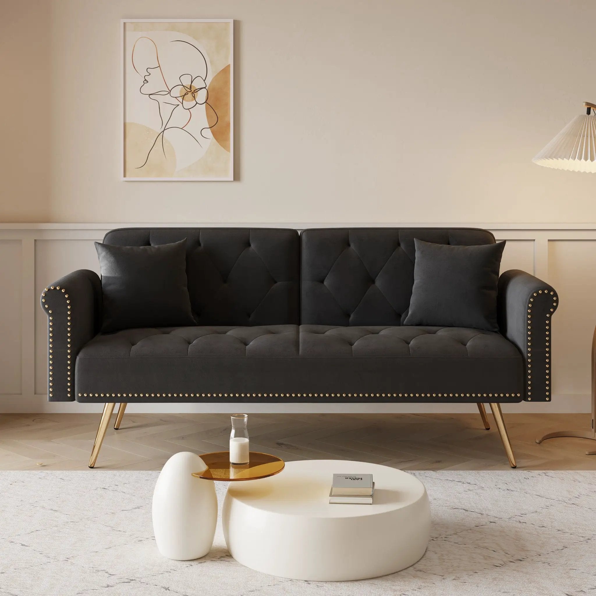 Luxurious Sofa Bed With Nail Head Trim And Matching Pillow by Unique Piece Furniture