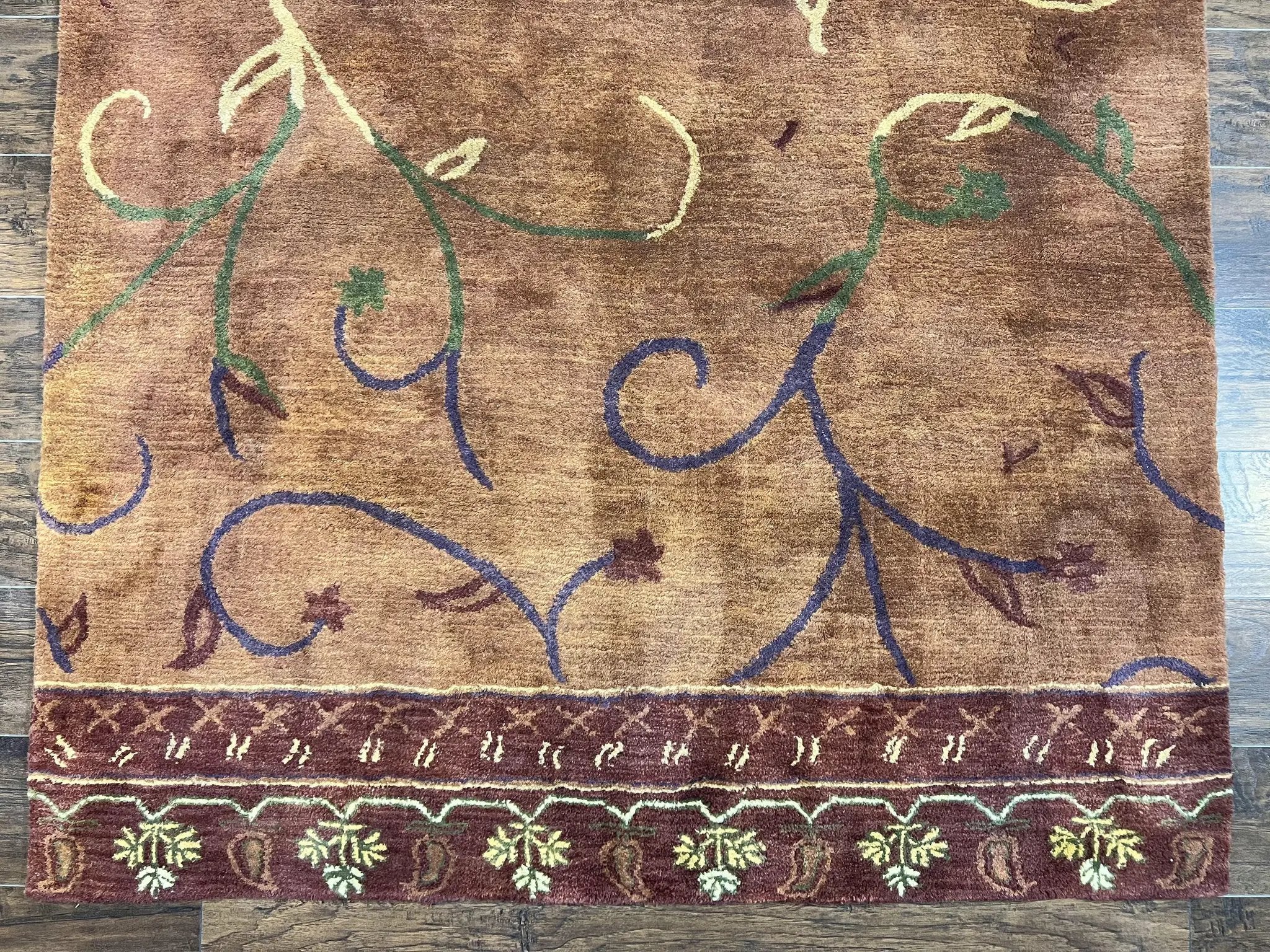 Pottery Barn Rug 5x8, Vintage Hand Tufted Carpet, Wool and Silk, Rust & Maroon by Jewel Rugs