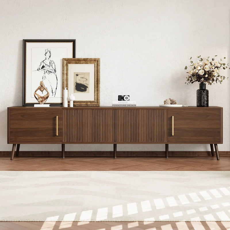 TV Stand For TVs Up To 85" With Fluted Door, Cable Management, Soft-Closing Hinges - Walnut by Unique Piece Furniture