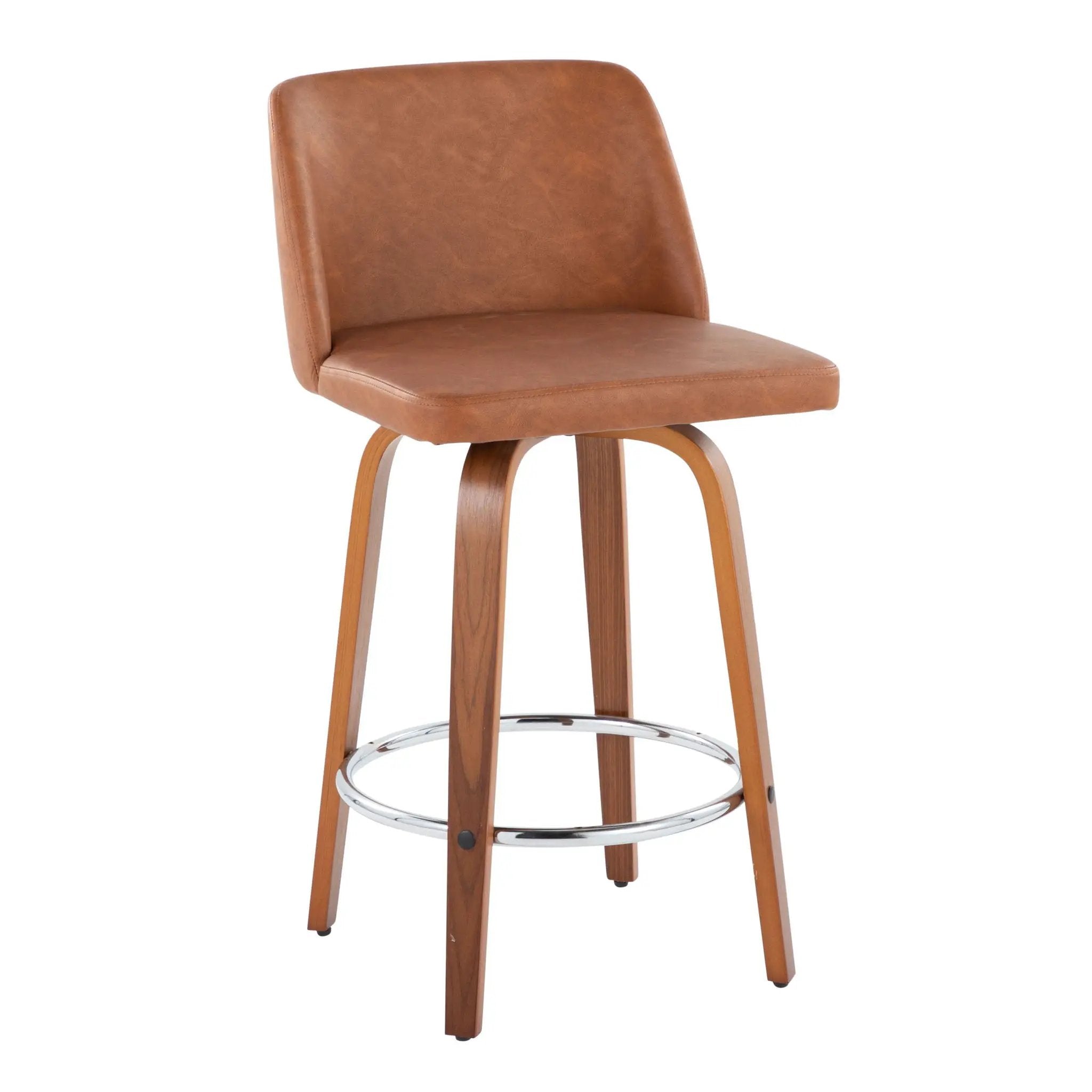 Toriano - Contemporary Fixed Height Counter Stool With Swivel & Round Footrest (Set of 2) - Walnut / Camel by HouseOfZazla