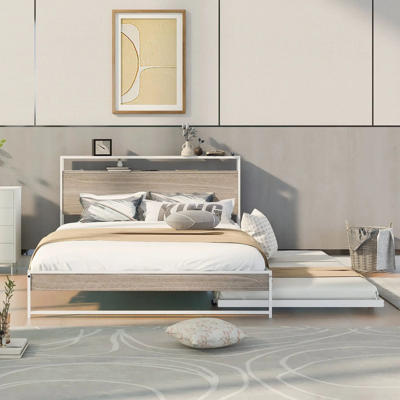 Platform Bed Frame With Trundle, USB Ports And Slat Support, No Box Spring Needed by Unique Piece Furniture