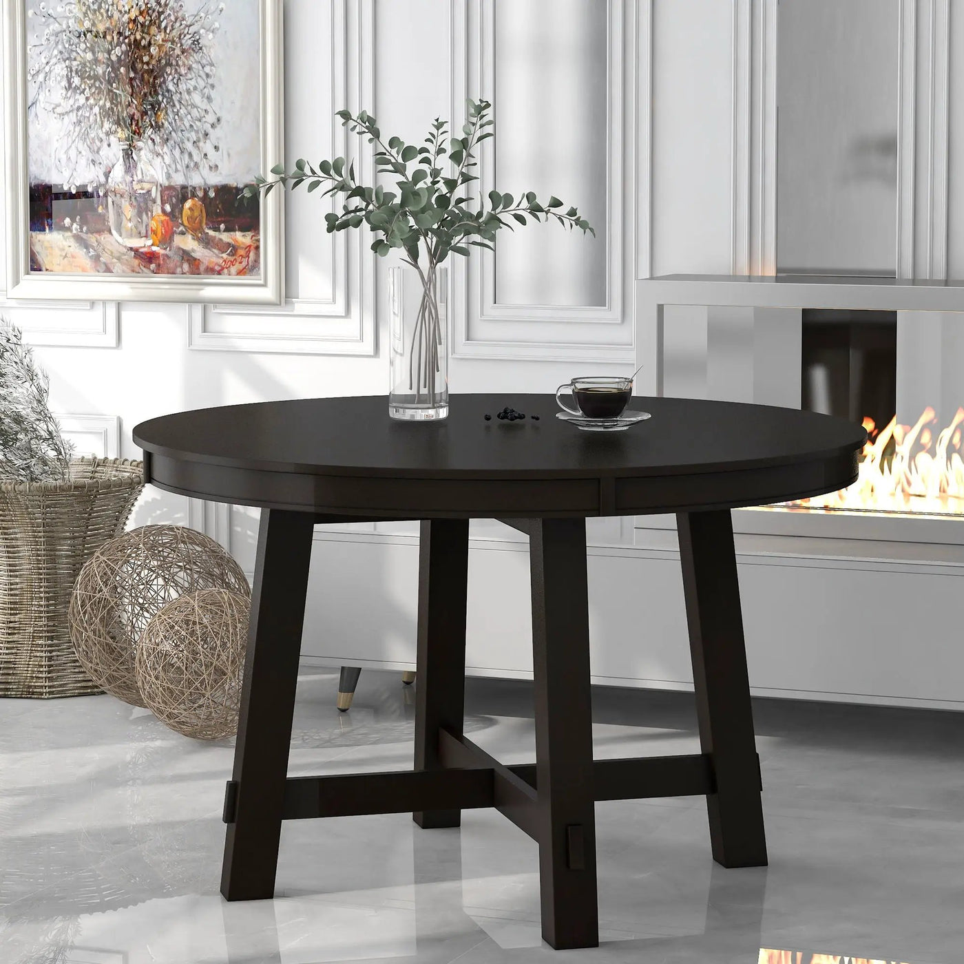 Gia Round Extendable Dining Table with 16" Leaf Wood by HouseOfZazla