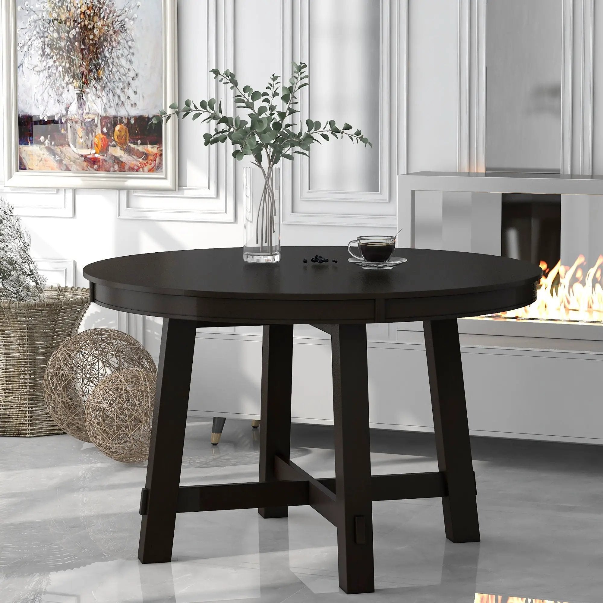Gia - Round Extendable Dining Table With 16" Leaf Wood by Unique Piece Furniture