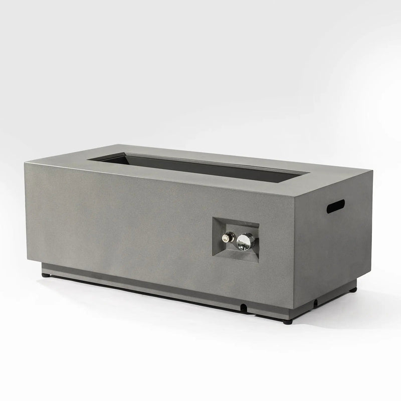 Propane Gas Fire Pit Table, 50000 Btu Rectangular With Glass Wind Guard For Outside - Gray by HouseOfZazla