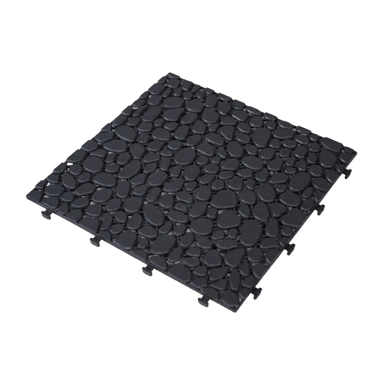 Interlocking Deck Tiles Plastic Waterproof Outdoor All Weather Anti-Slip Bathroom Shower Balcony Porch Strong Weight Capacity Upto 440 Lbs, Pebble Stone Pattern by HouseOfZazla
