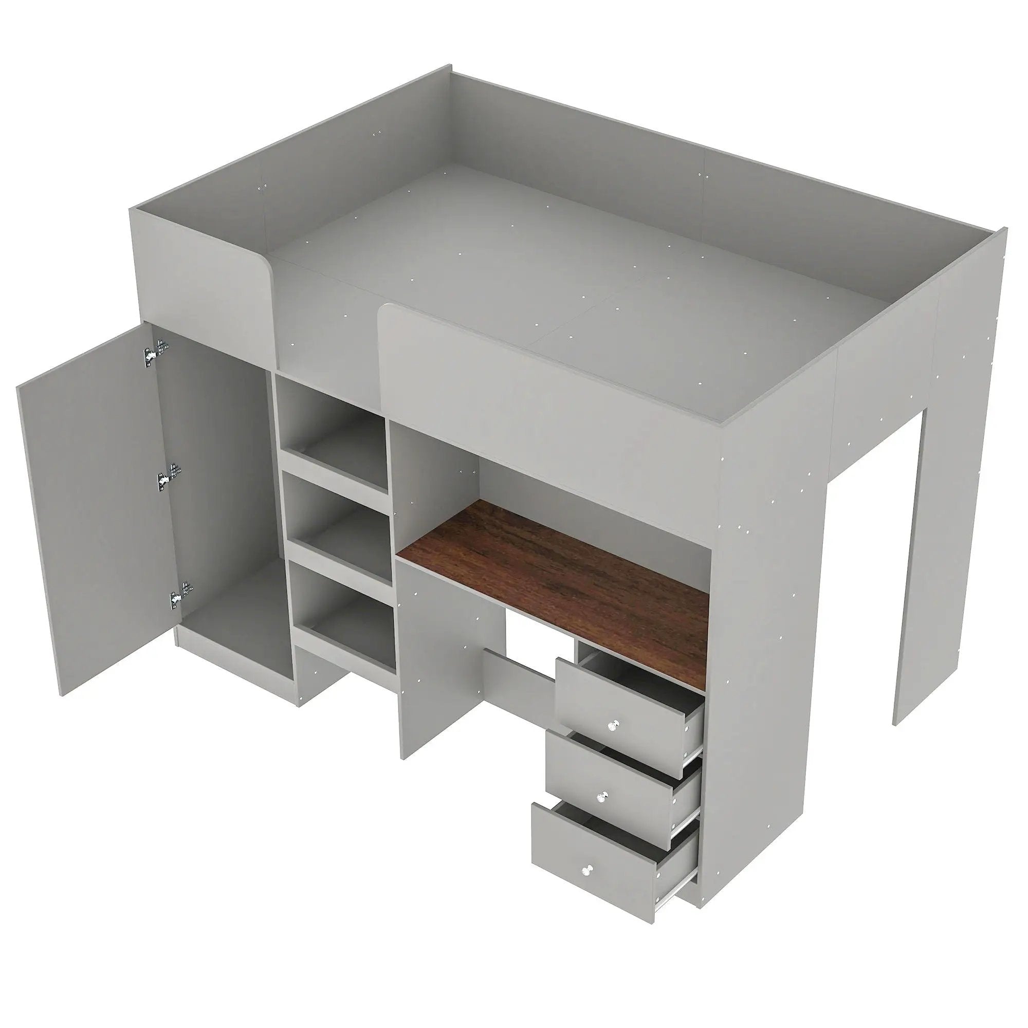 Loft Bed With Built In Wardrobe, Desk, Shelves, And Drawers by Unique Piece Furniture