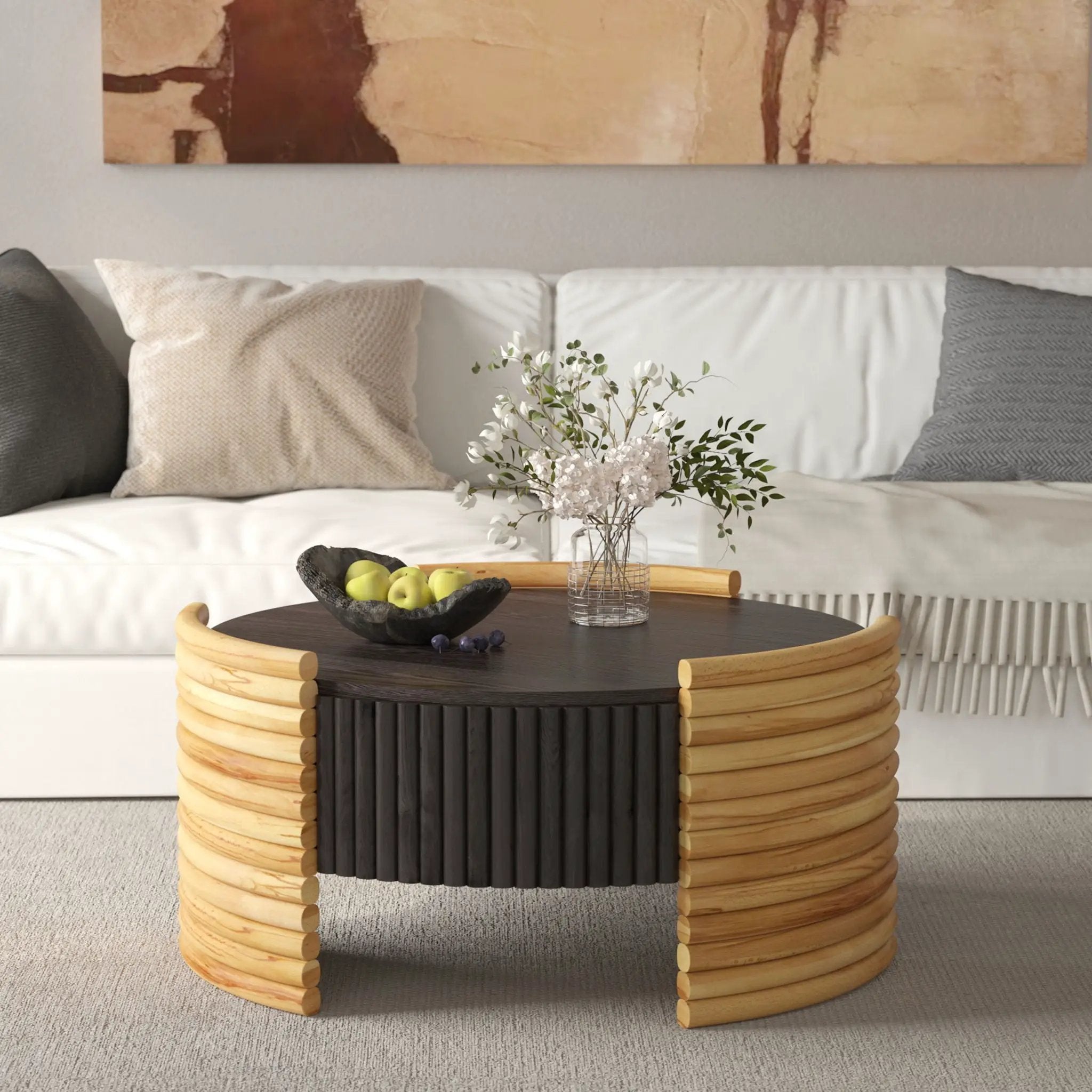 Modern Colorblocked Striped Coffee Table With Flip Top Storage by Unique Piece Furniture