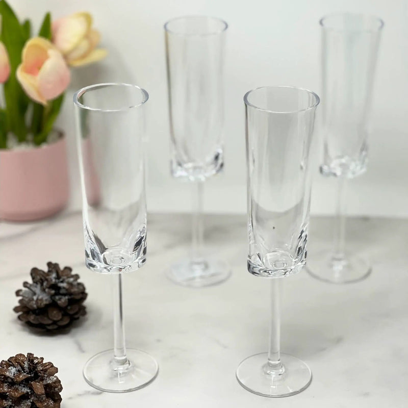 Oval Halo Unbreakable Plastic Champagne Flutes (Set of 4), Acrylic Wedding Mimosas Glasses, 4Oz - Clear by HouseOfZazla
