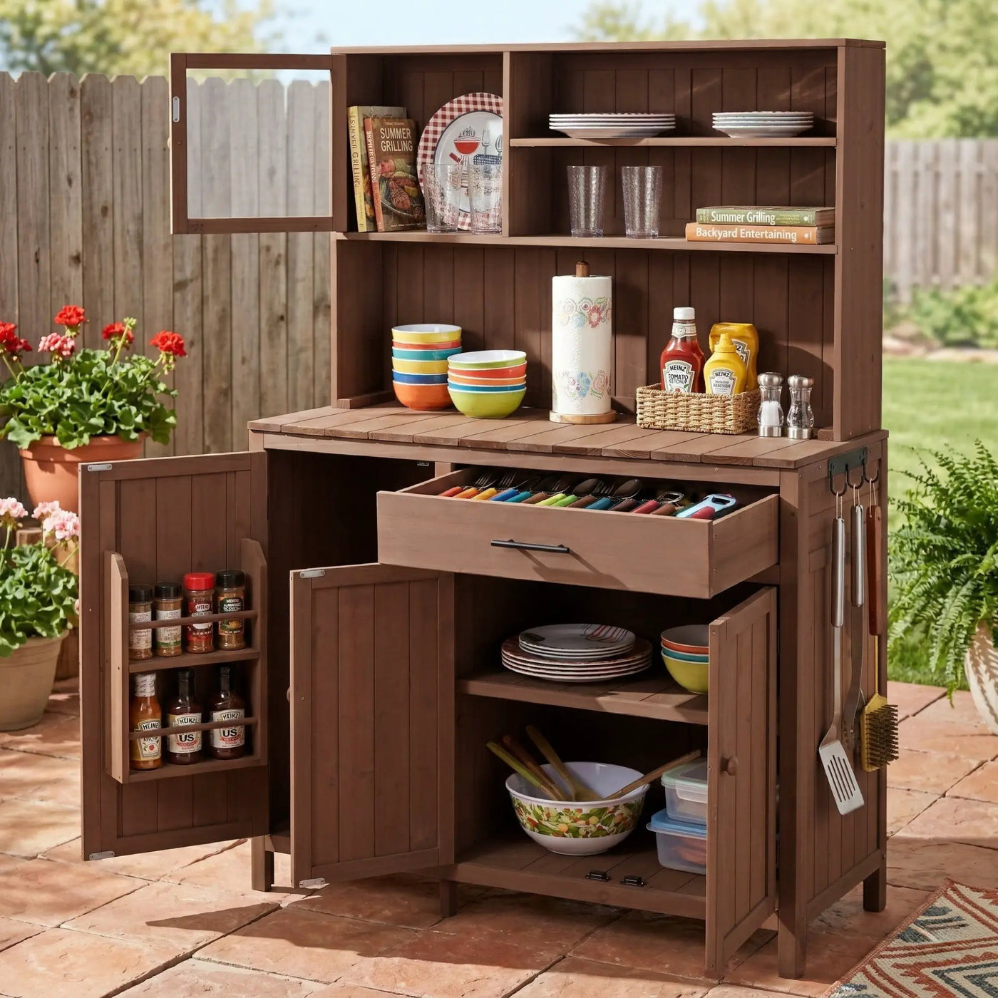 TOPAMX Potting Bench with Hutch, Solid Fir Wood Garden Workstation by HouseOfZazla