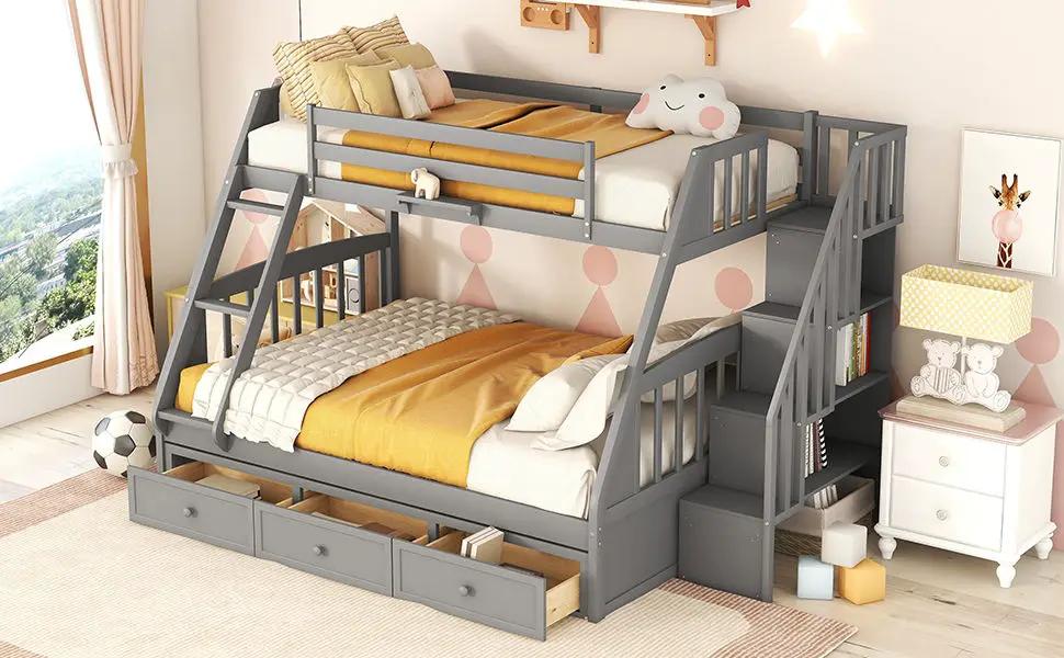 Bunk Bed With Drawers, Ladder And Storage Staircase by HouseOfZazla