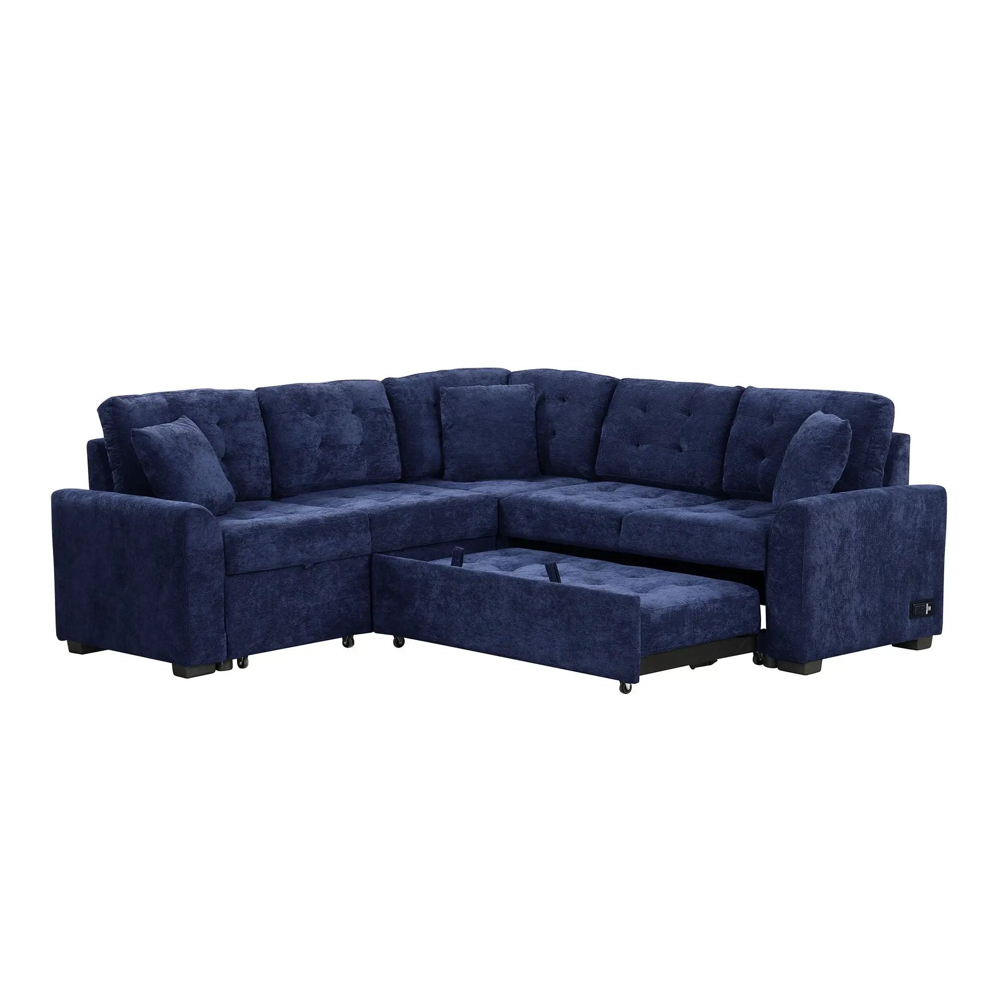 L-Shape Sofa Bed Pull-Out Sleeper Sofa With Wheels, USB Ports, Power Sockets For Living Room by HouseOfZazla