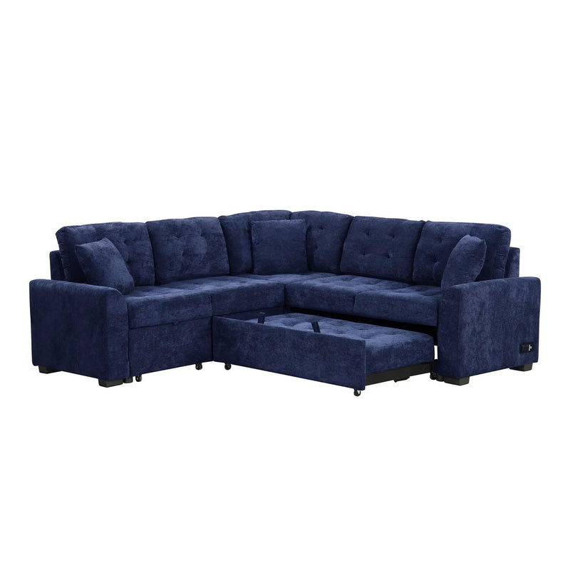 L-Shape Sofa Bed Pull-Out Sleeper Sofa With Wheels, USB Ports, Power Sockets For Living Room by HouseOfZazla