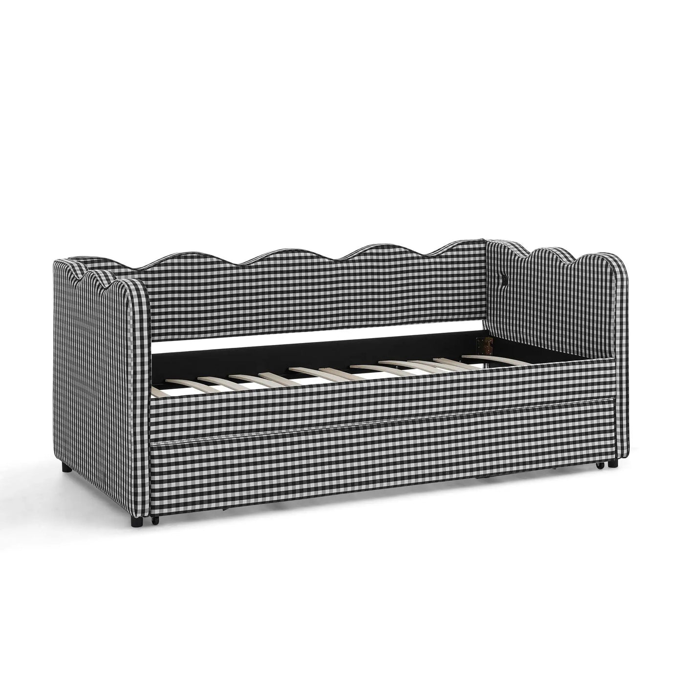 Gingham Daybed With USB Charging Port, Wave Shaped Design by HouseOfZazla