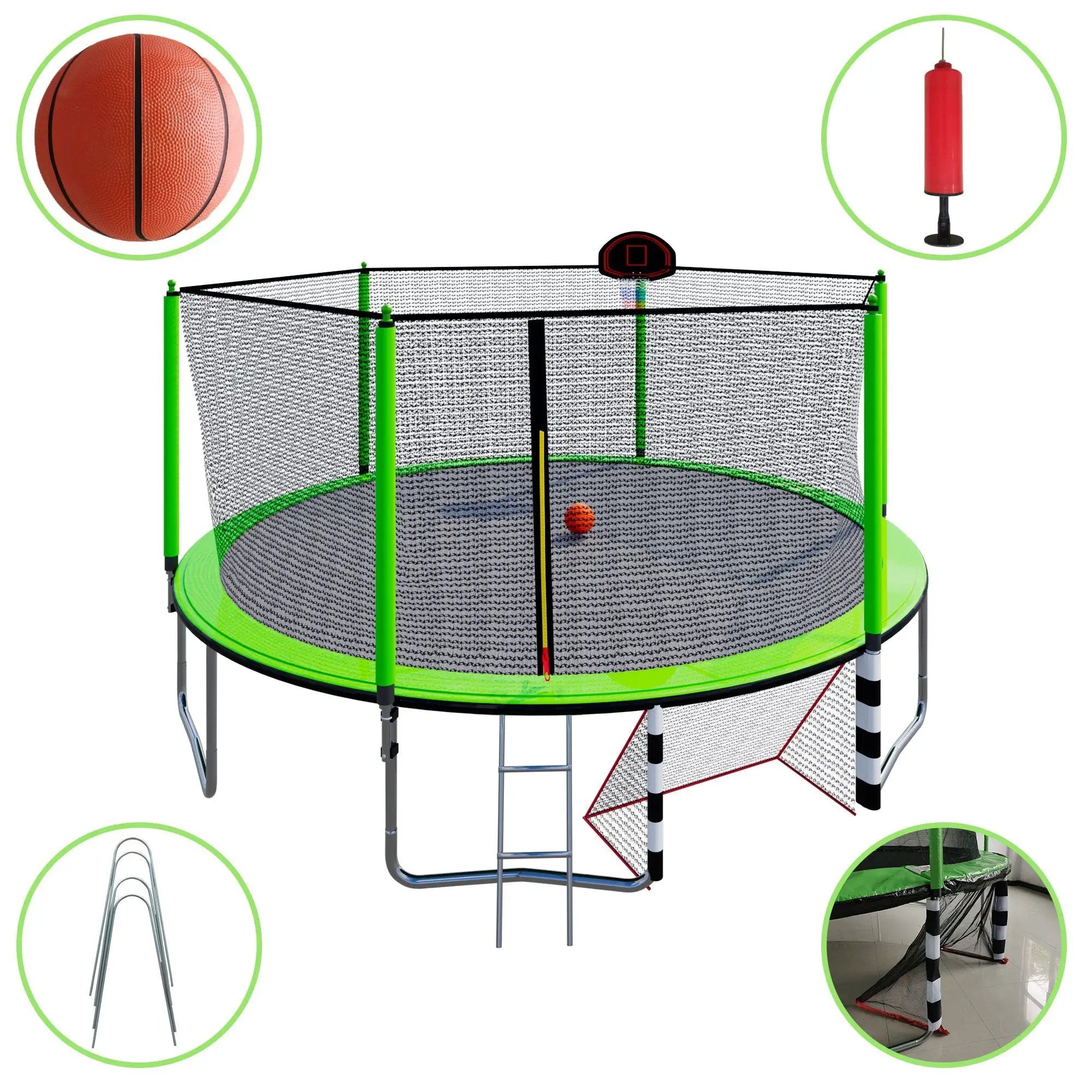 16Ft Trampoline With Basketball Hoop Pump And Ladder (Inner Safety Enclosure) With Soccer Goal by HouseOfZazla