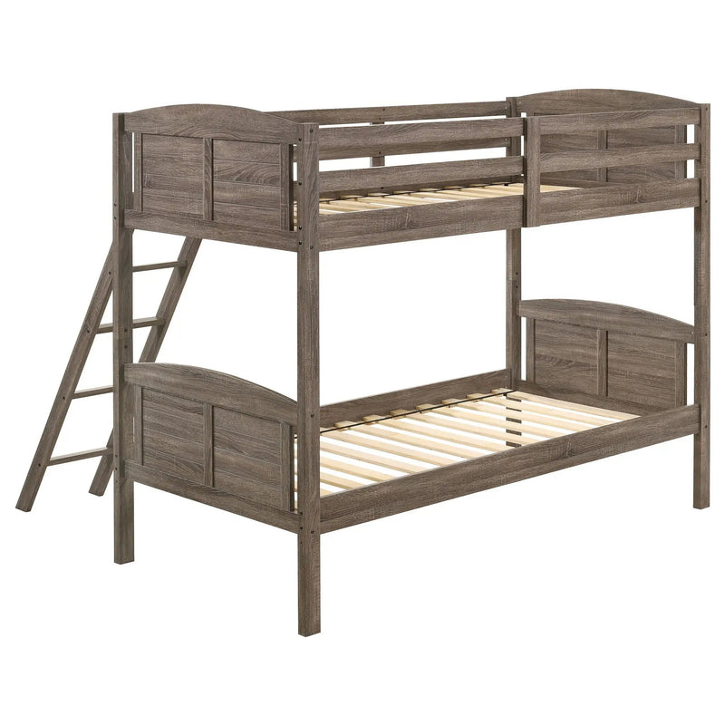 Flynn Wood Twin Over Twin Bunk Bed Weathered Brown by Unique Piece Furniture