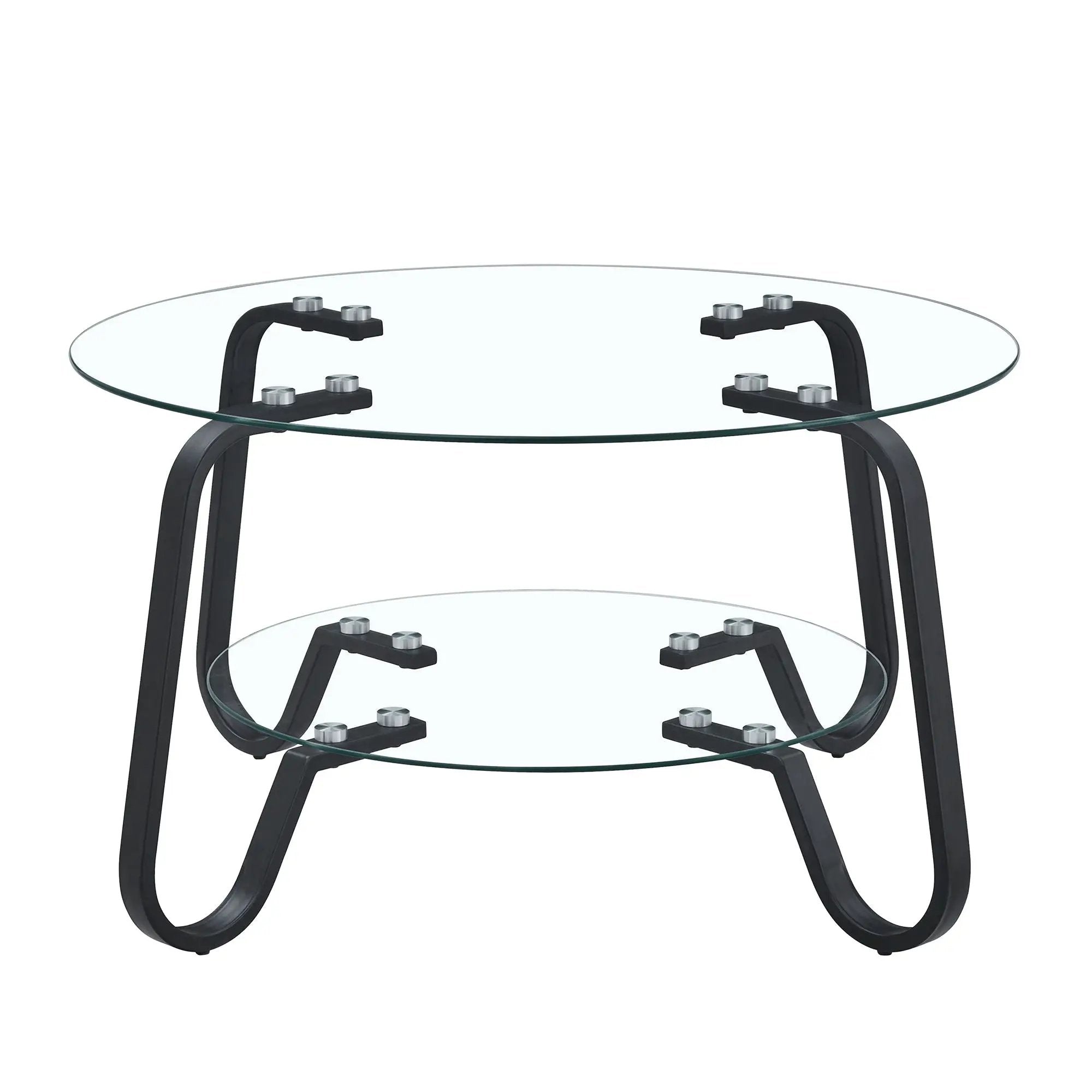 Retro Minimalist Style Metal Frame Double Layer Tempered Glass Coffee Table by HouseOfZazla