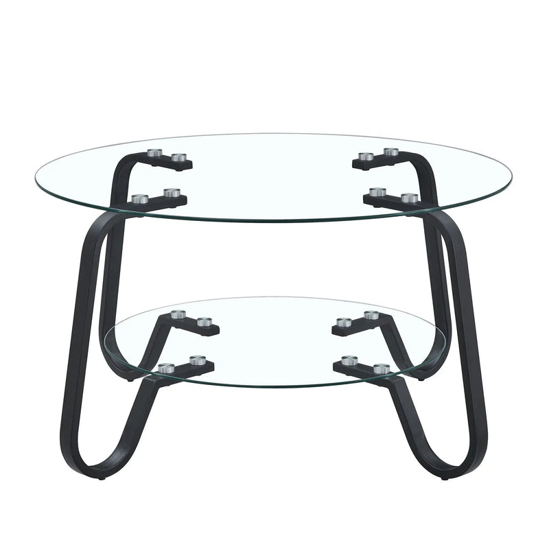 Retro Minimalist Style Metal Frame Double Layer Tempered Glass Coffee Table by HouseOfZazla
