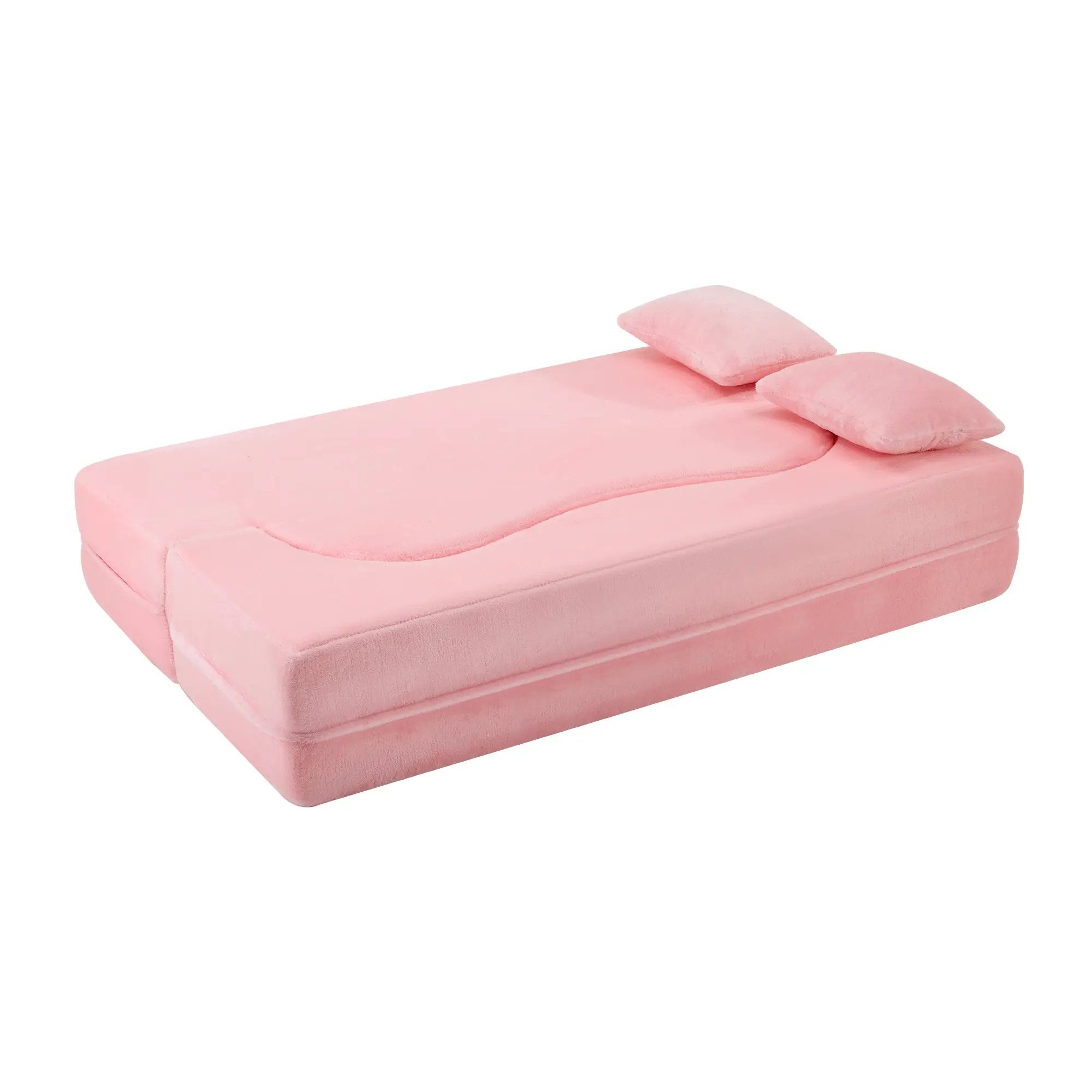 71-Inch Folding Sofa Bed in Pink Chenille with High-Density Foam by HouseOfZazla