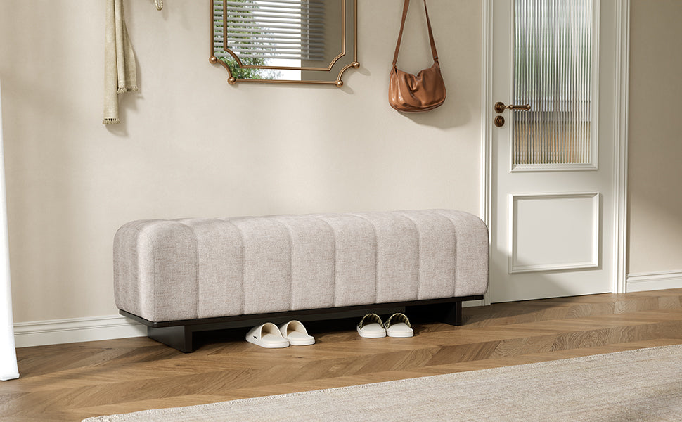 Indoor Dining Bench in Oatmeal Chenille Fabric with Rubber Wood Legs by HouseOfZazla