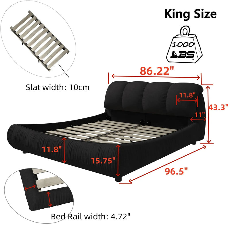 Luxury Upholstered Platform Bed With Oversized Padded Backrest And Solid Wood Frame by HouseOfZazla