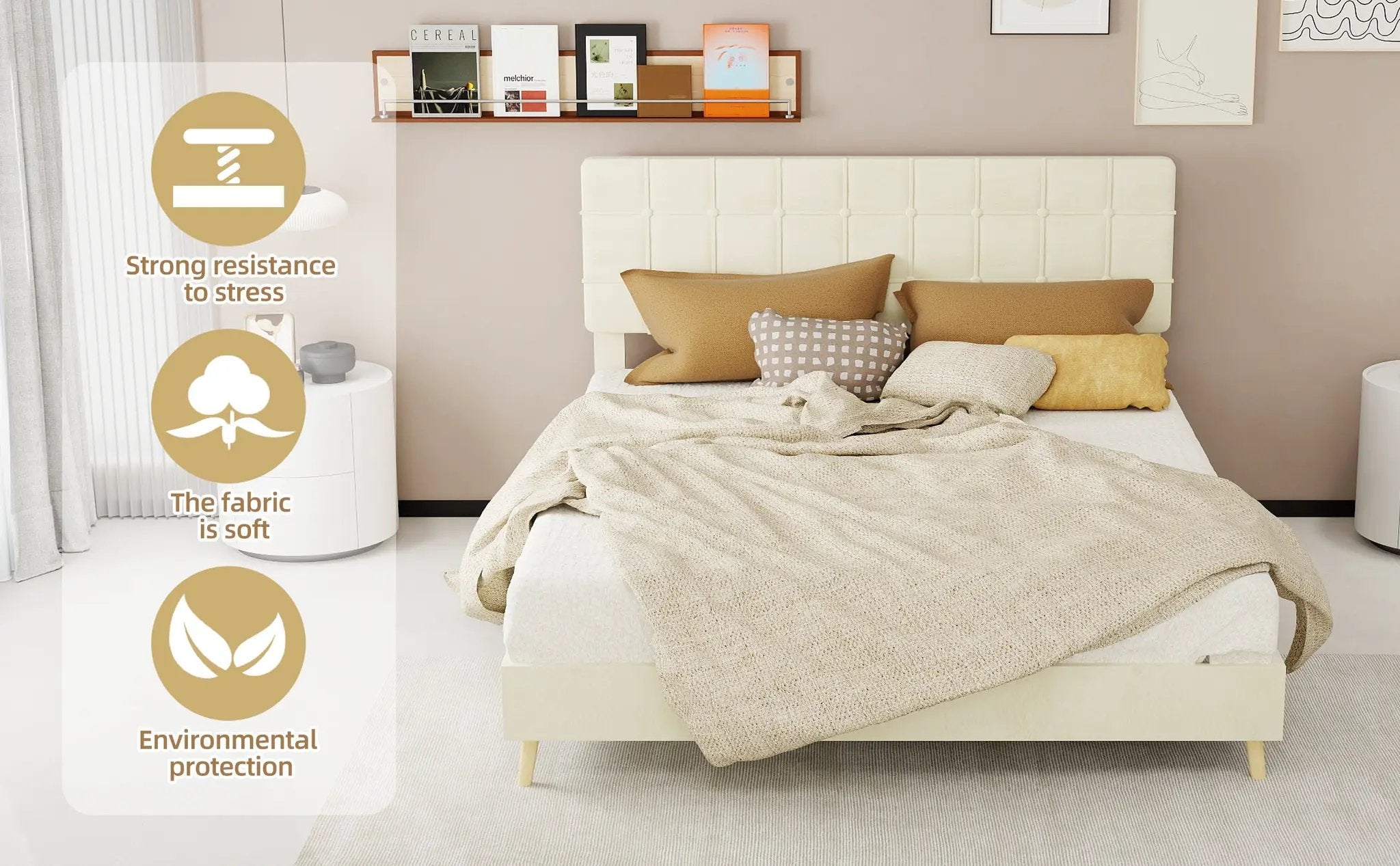 Modern Upholstered Bed Frame – Premium Holland Velvet Fabric by HouseOfZazla