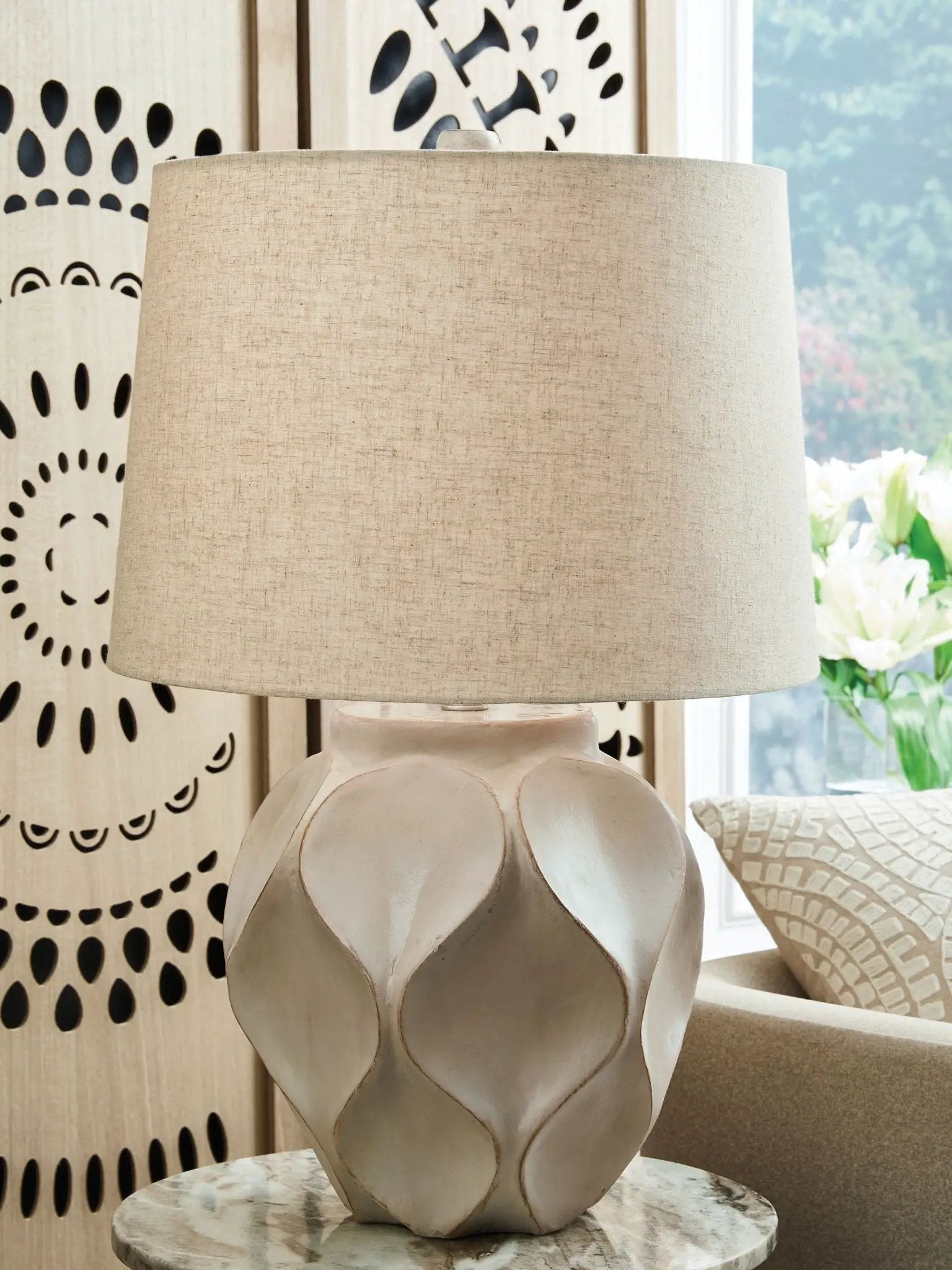 Edselham - Paper Table Lamp - Distressed Cream by Unique Piece Furniture