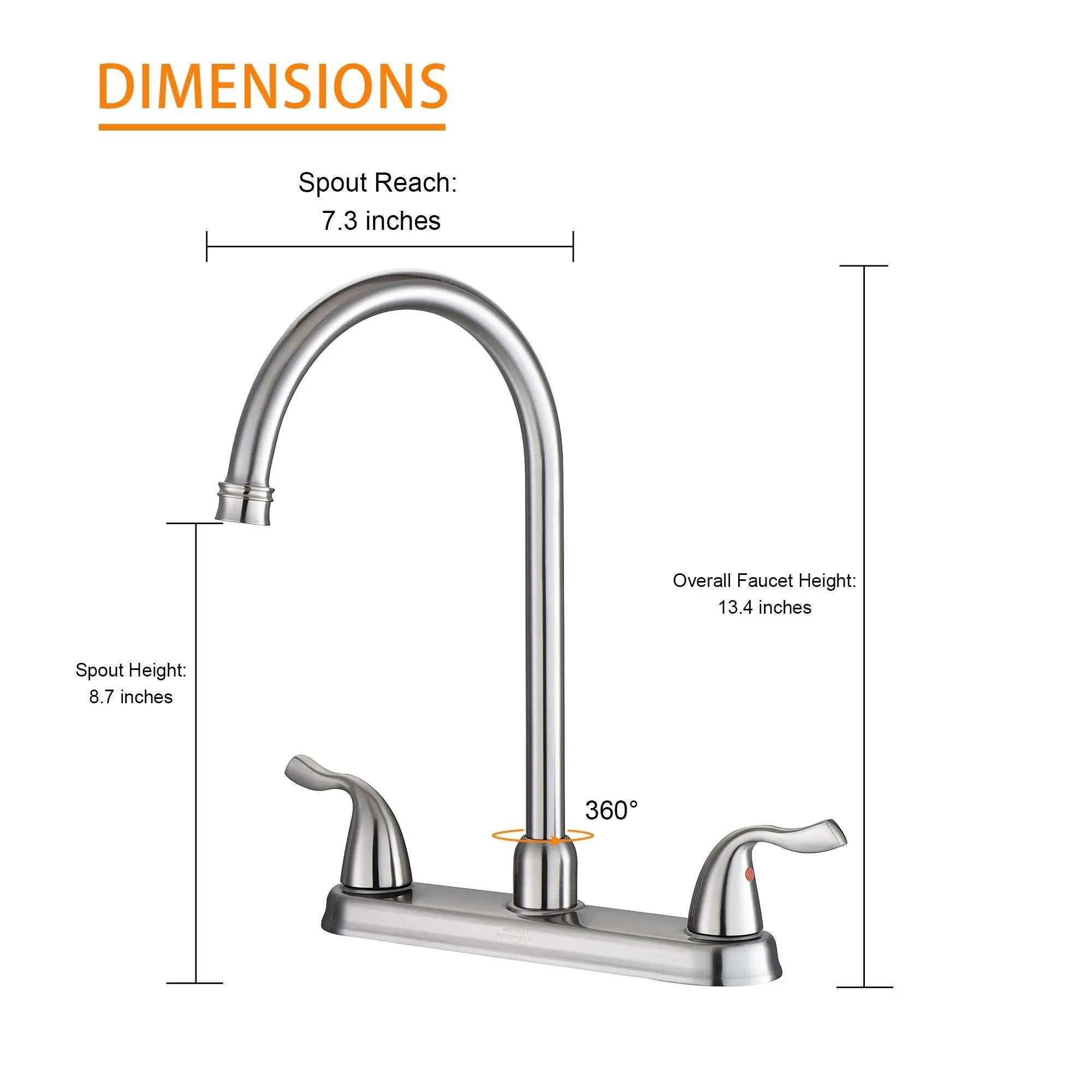 Stainless Steel Kitchen Sink Faucet With 2 Handles, 3 Hole Installation by HouseOfZazla