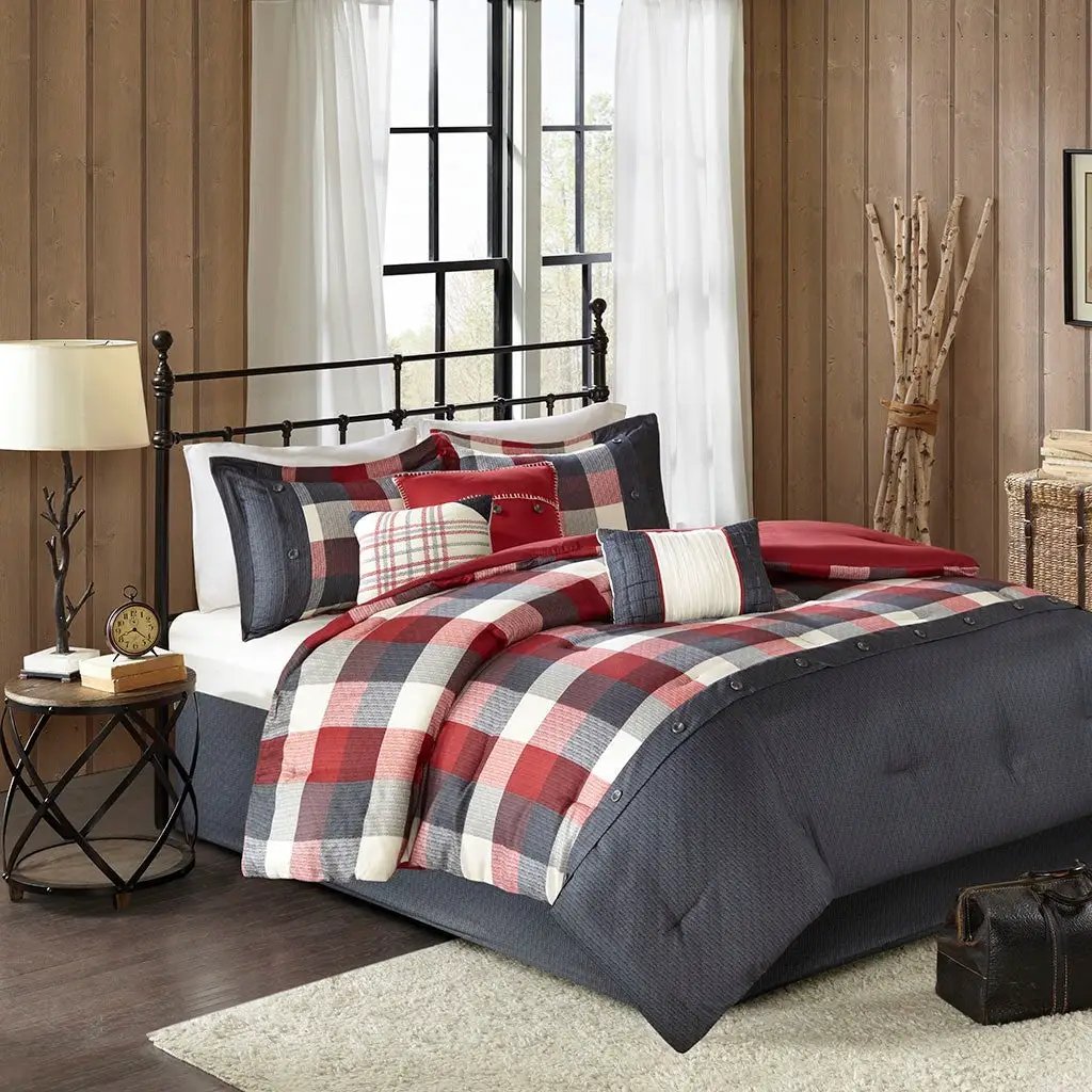 7 Piece Herringbone Comforter Set Red Cal King by HouseOfZazla