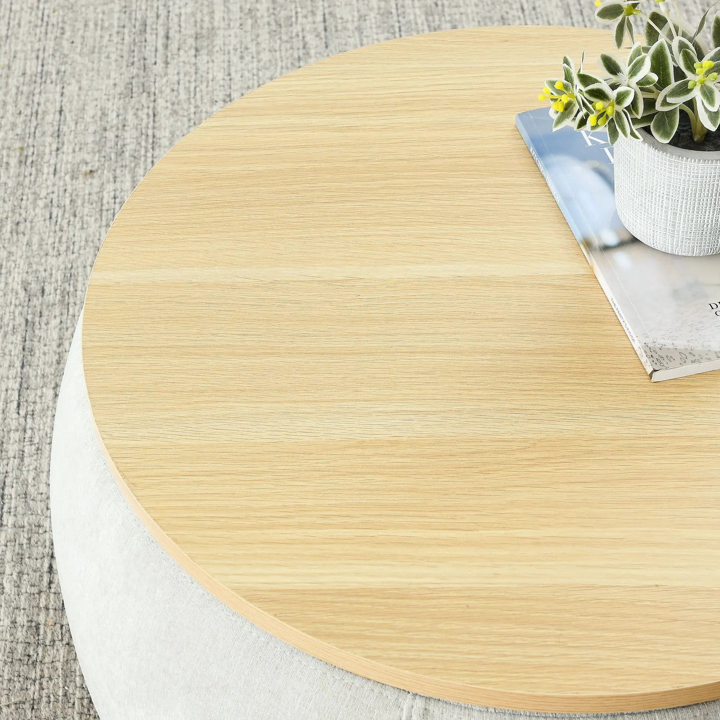 Round Storage Ottoman, 2 In 1 Function, End Table And Ottoman by Unique Piece Furniture