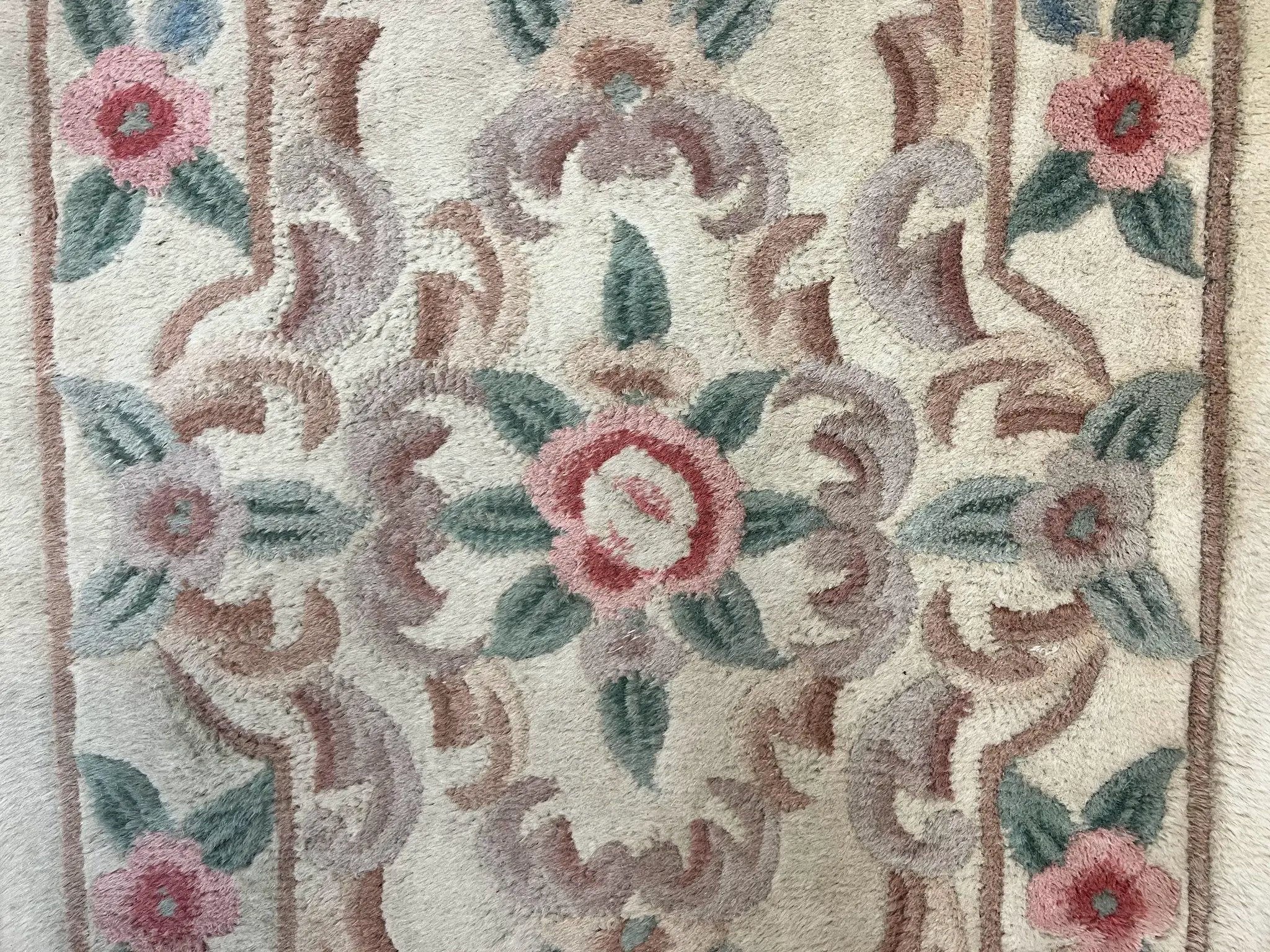 Chinese Aubusson Runner Rug 2.4 x 11, Hand Tufted Beige Floral European Design Hallway Rug, Elegant Rug, Vintage Wool Rug 11ft Long by Jewel Rugs