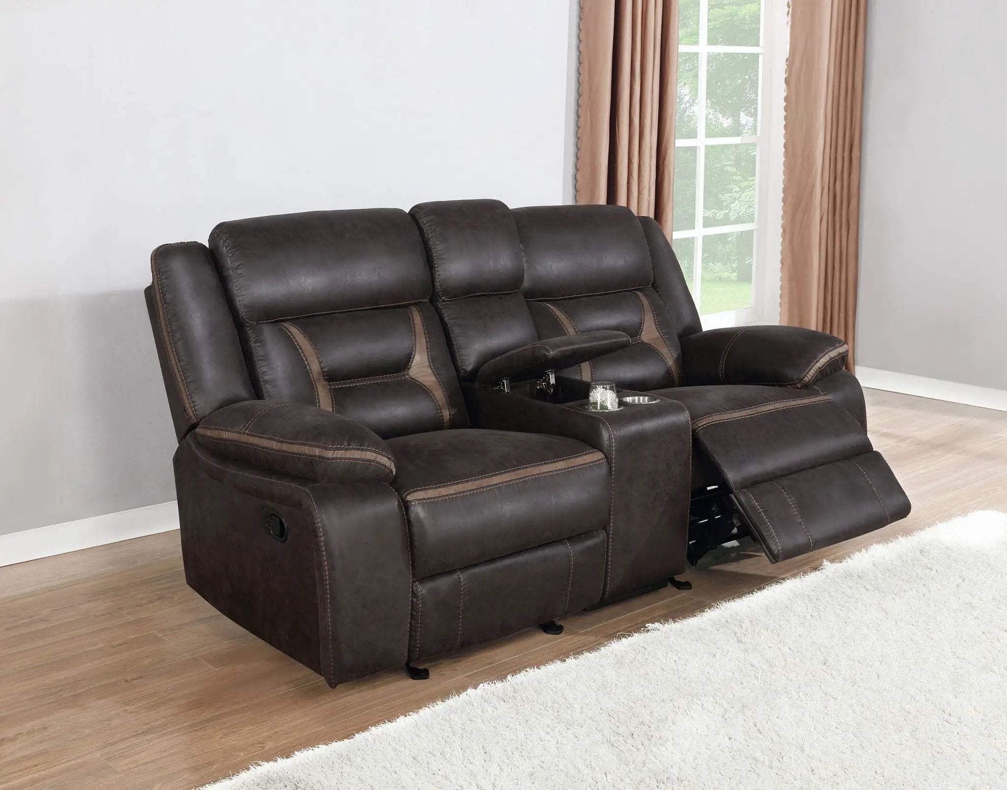 Greer Upholstered Motion Reclining Loveseat Brown by Unique Piece Furniture