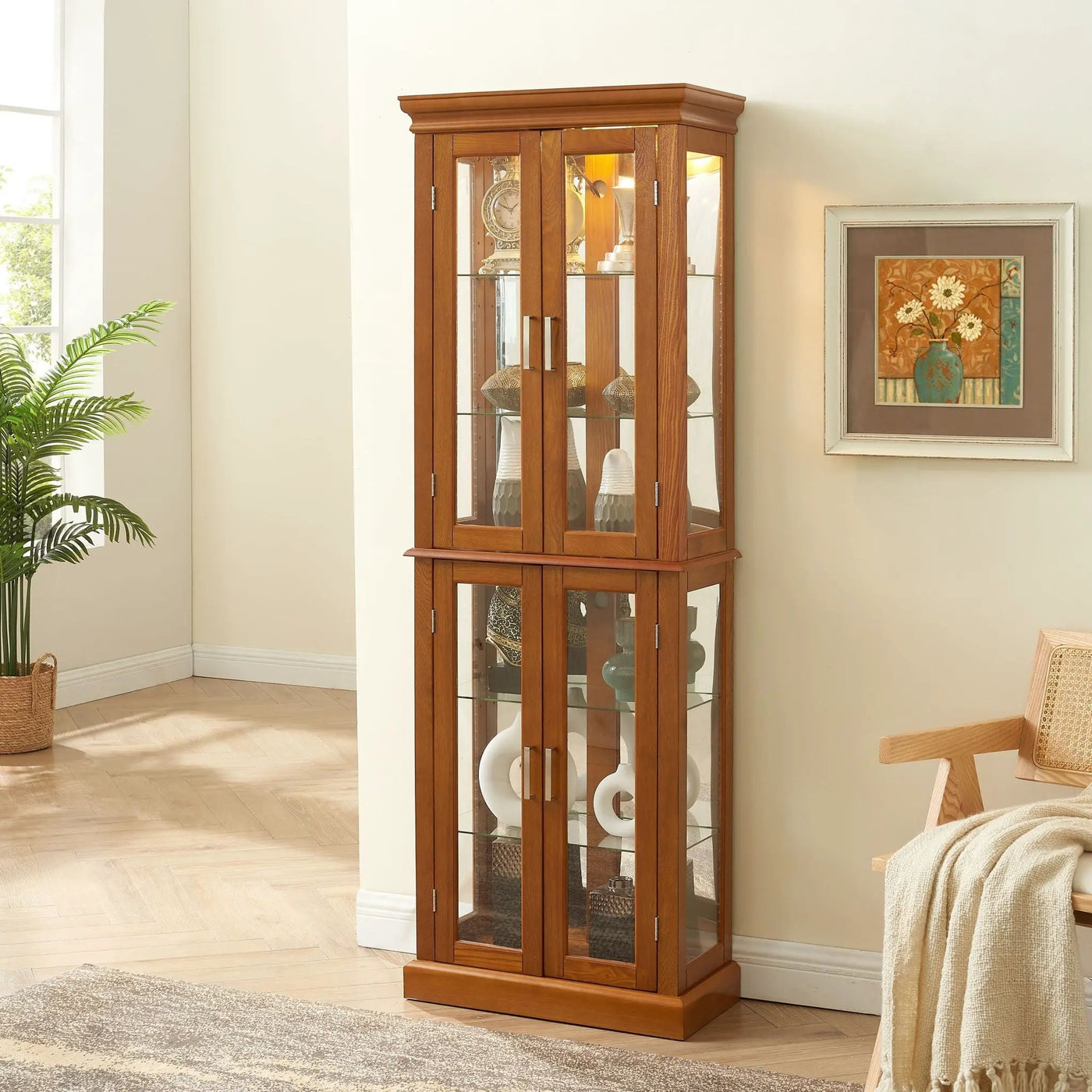 Lighted Curio Cabinet With Adjustable Shelves and Mirrored Back Panel by HouseOfZazla