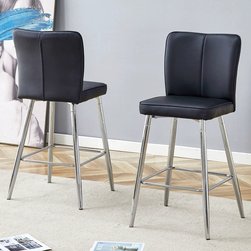 Modern Bar Chair Set Streamlined Backrest Metal Legs 2 Pieces - Black / Silver by HouseOfZazla