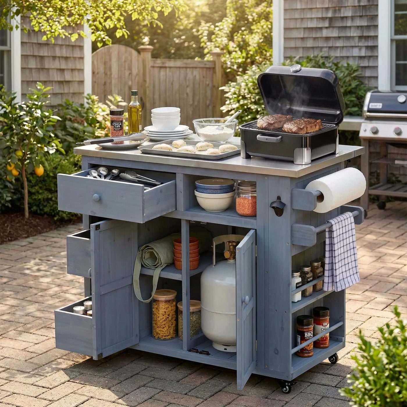 TOPMAX Outdoor Solid Wood Extendable Kitchen Island by HouseOfZazla
