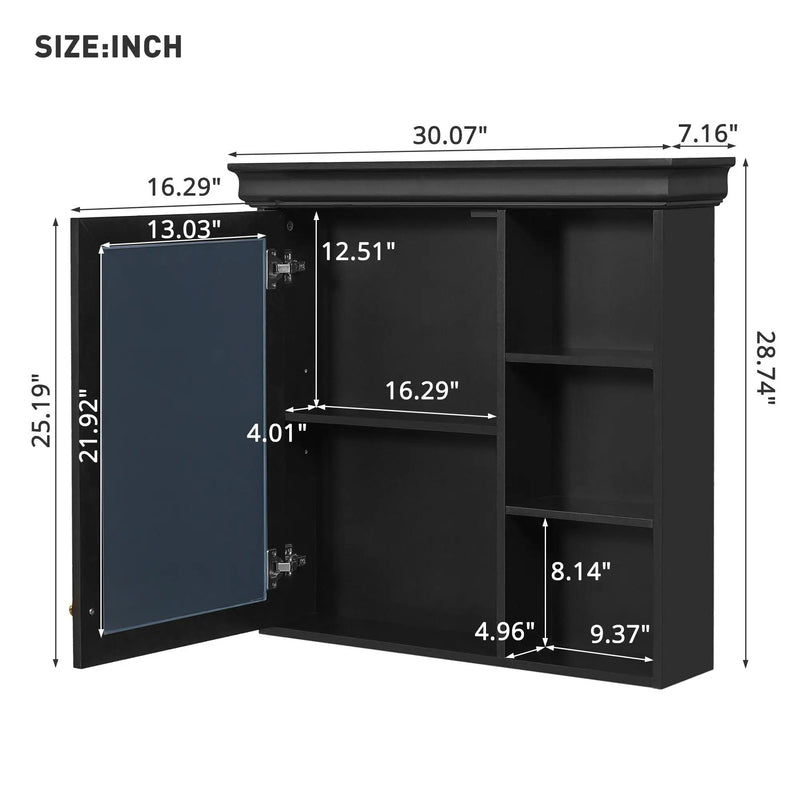 Wall Mounted Bathroom Medicine Cabinet With Mirror And Adjustable Storage With Soft Close Hinges by Unique Piece Furniture